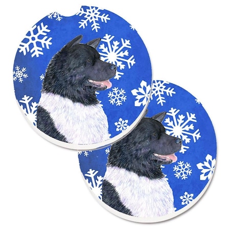 Carolines Treasures Akita Winter Snowflakes Holiday Cup Holder Car Coaster, PK2 SS4659CARC